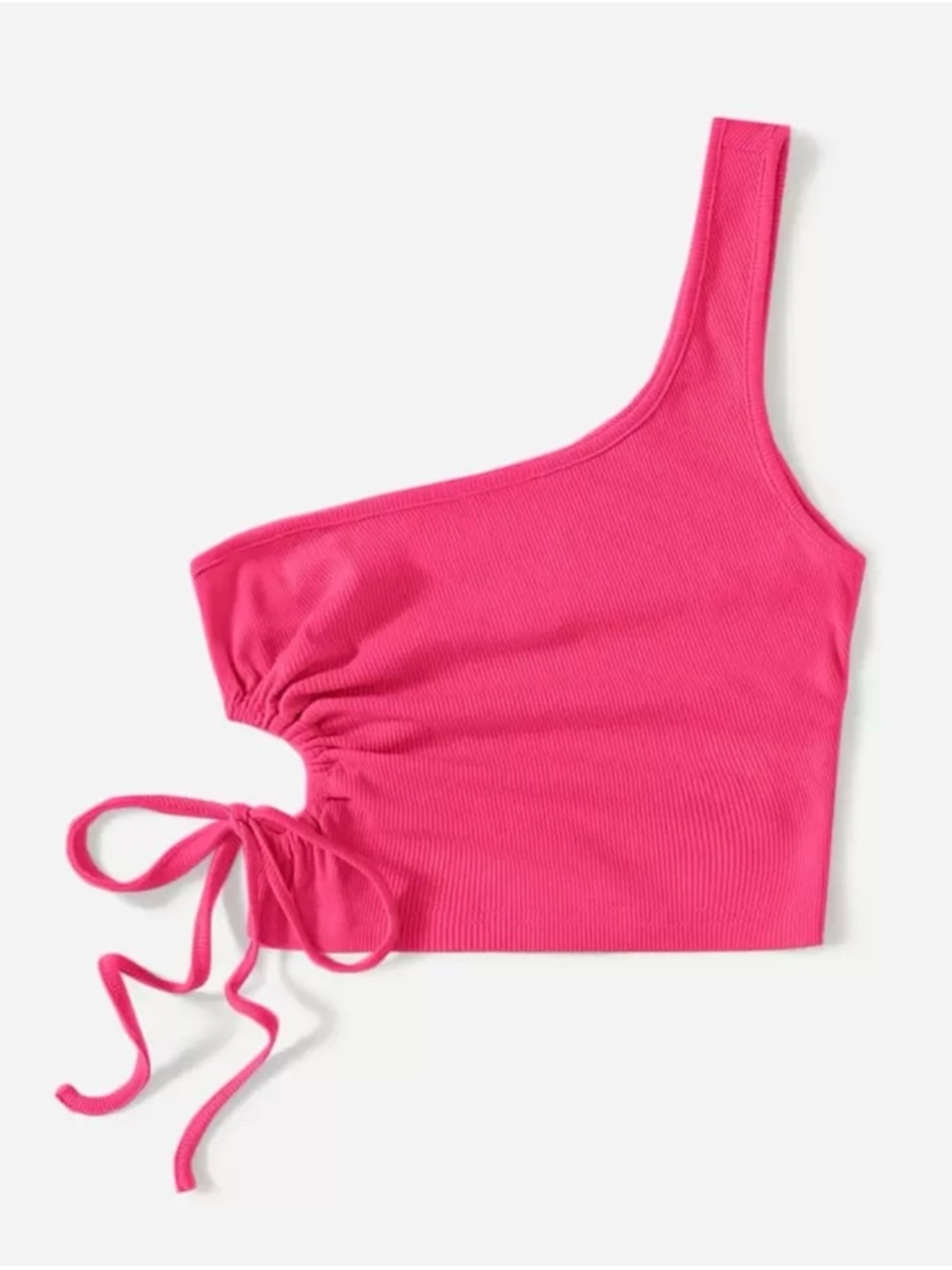 One-Shoulder Drawstring Crop Top - Hot Pink